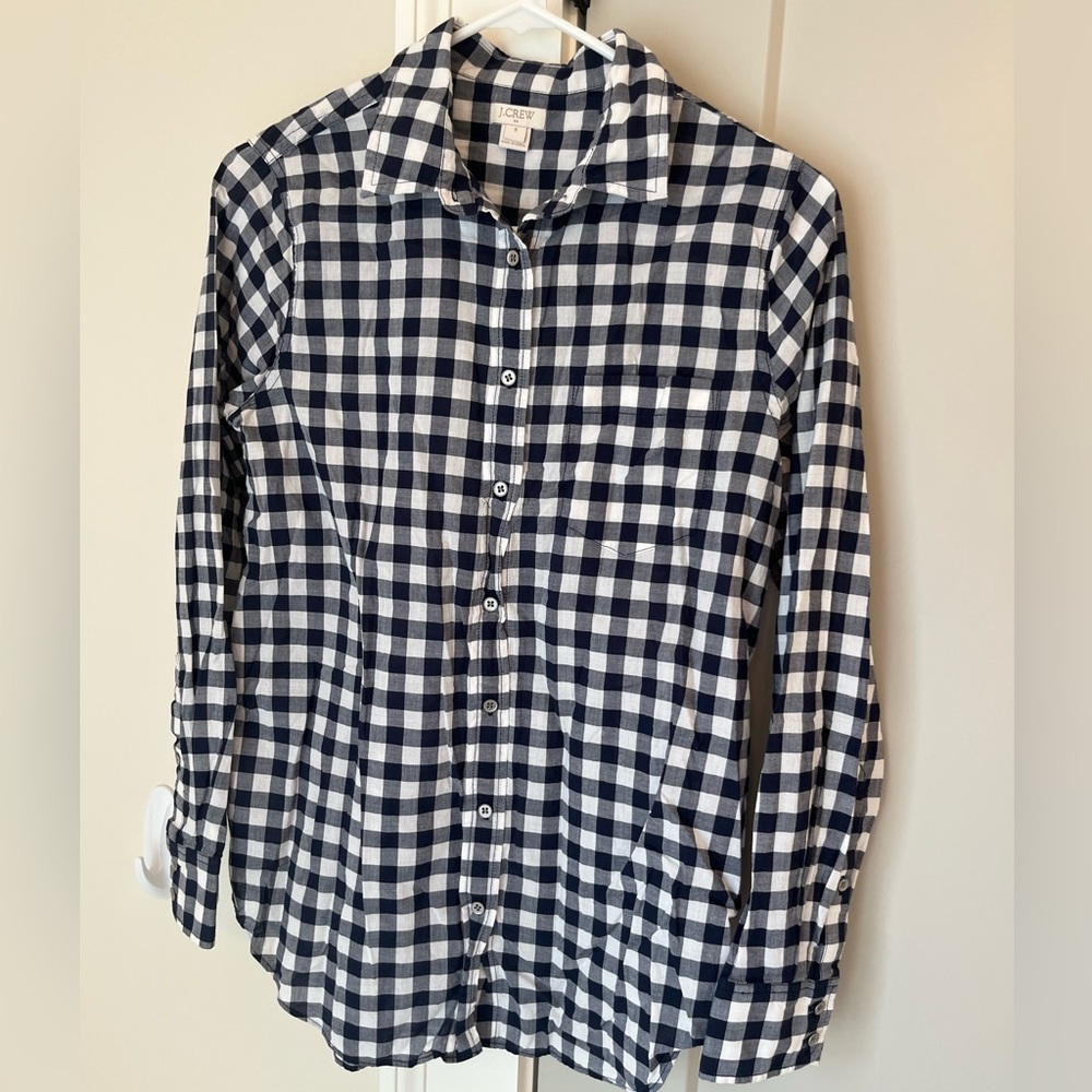 J Crew Blue Gingham Button Down Cotton